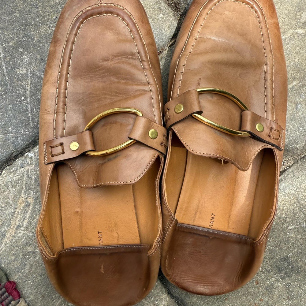 Isabel Marant Cognac Leather Loafers with Metal Buckle